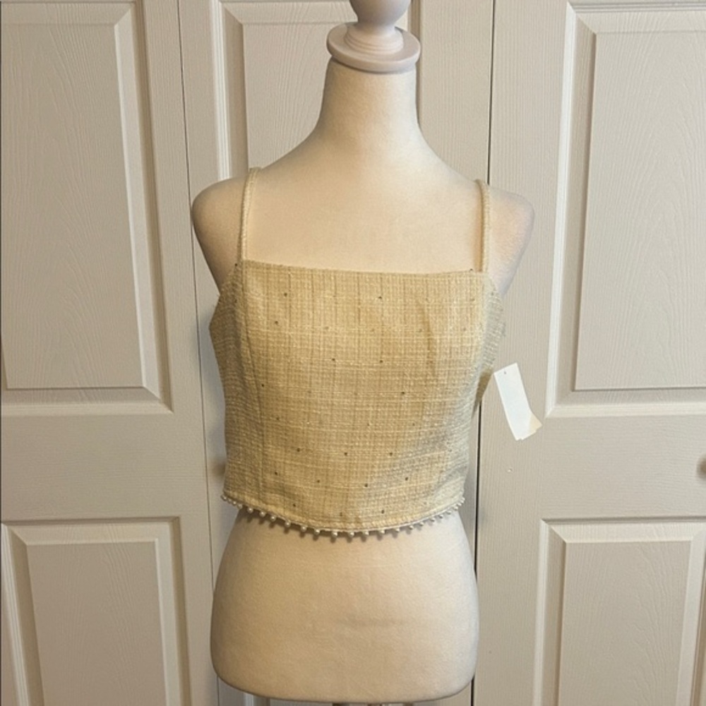 Lush Beige Textured Crop Top